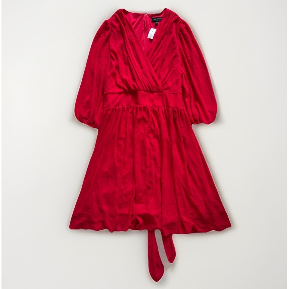 NWT Lane Bryant Red Wrap Dress Women 26 Plus V Neck Long Sleeve Tie Salsa Formal